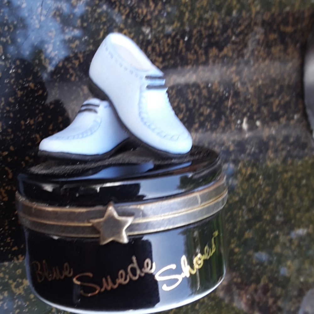 🎤 BLUE SUEDE SHOES ELVIS Trinket Box PHB  Retired RARE Anthropologie